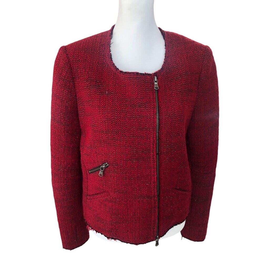 Rebecca Minkoff Red Zipper‎ front Tweed Blazer Jacket Size 8